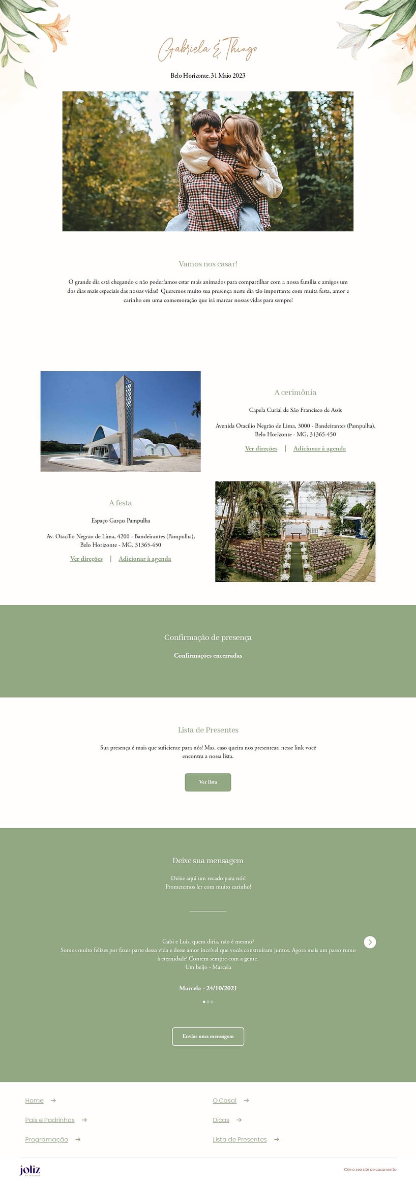 Site de casamento Arranjo de Lírios