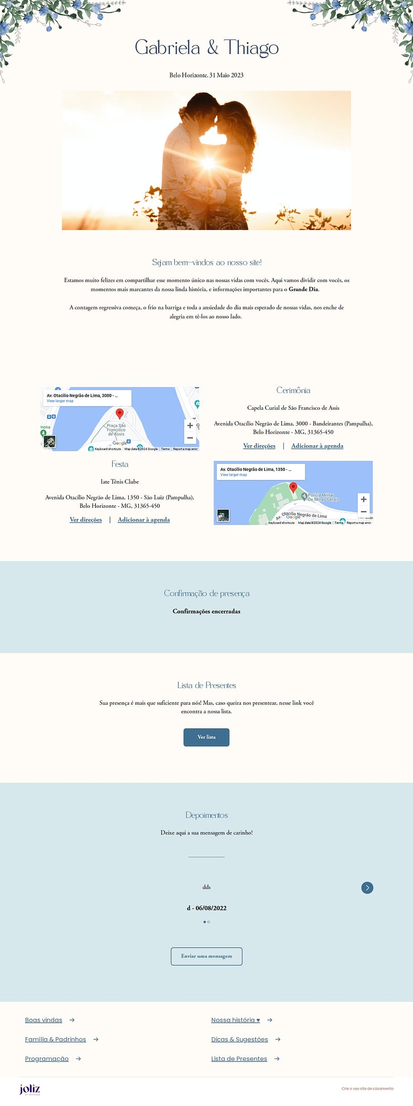 Site de casamento Flores azul