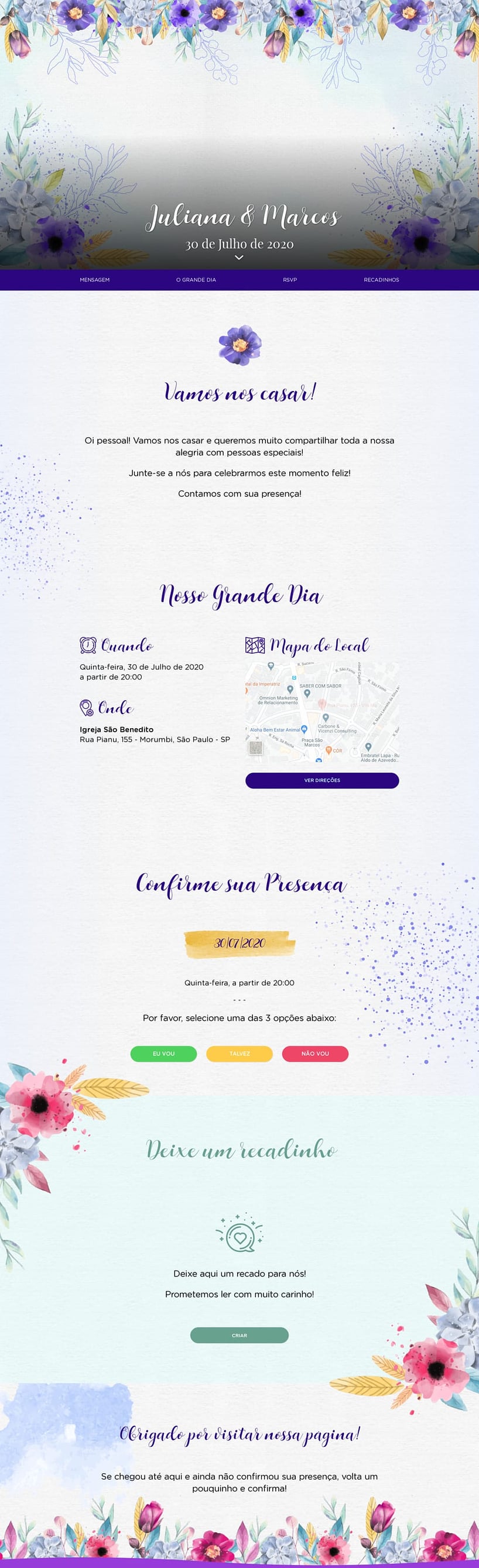 Crie seu site de Casamento - Floral Violeta| Joliz