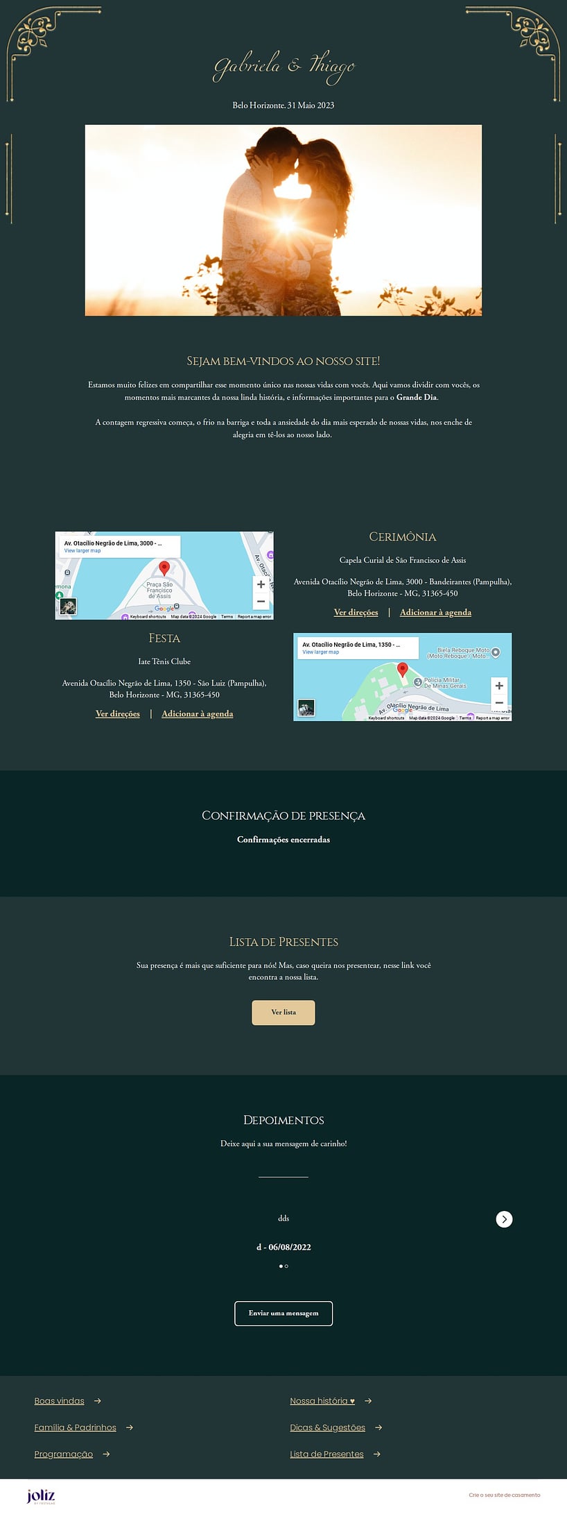 Site de casamento Moldura Ouro