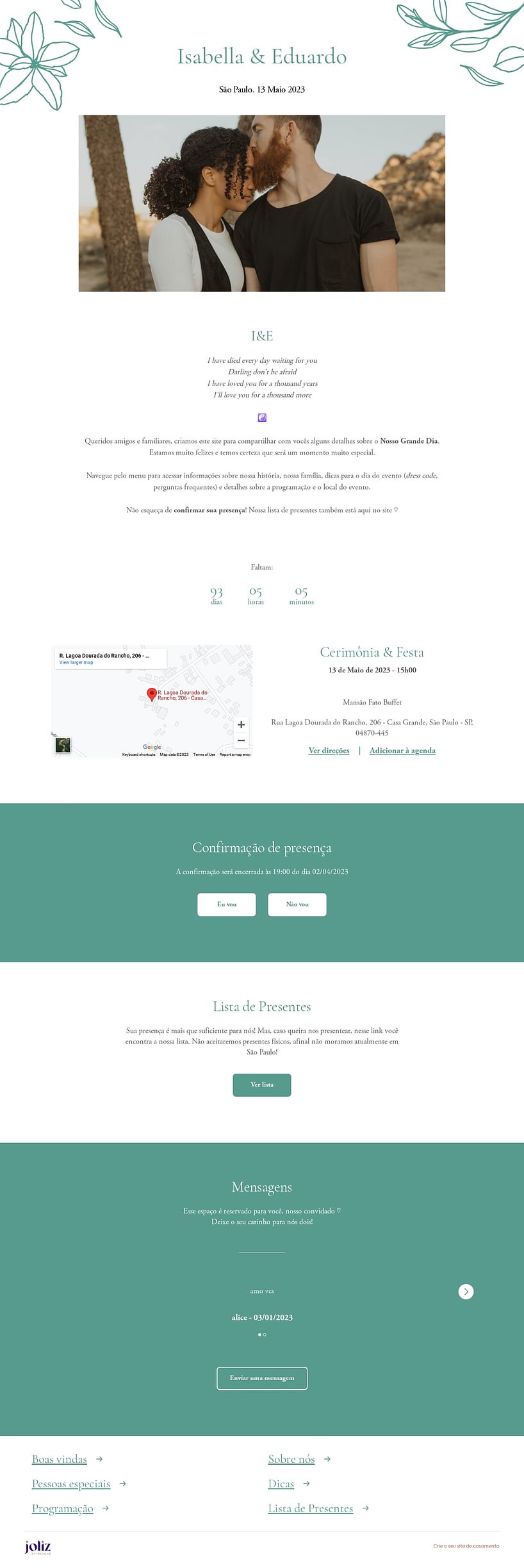 Crie seu site de Casamento - Vento de pétalas | Joliz