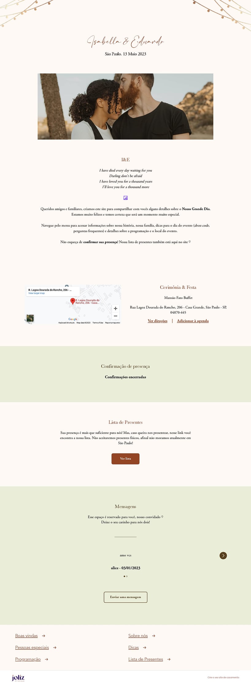 Crie seu site de Casamento - Celebração Campestre| Joliz