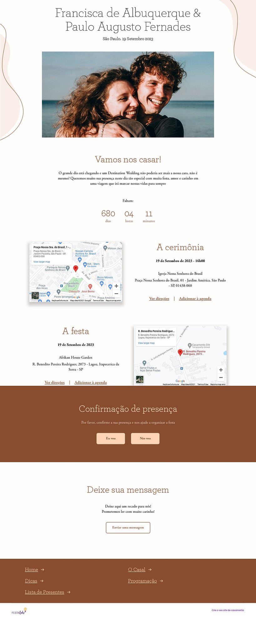 Crie seu site de Casamento - Moderno Marrom| Joliz