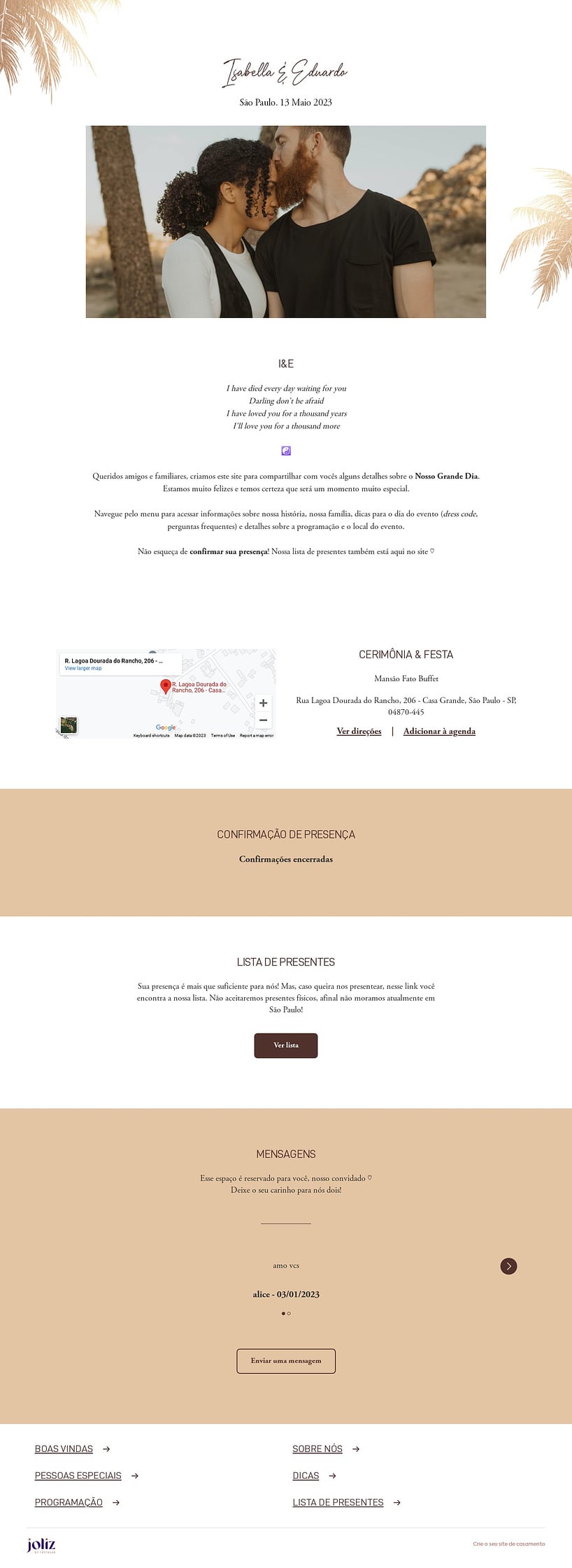 Crie seu site de Casamento - Areias Douradas Serenas| Joliz