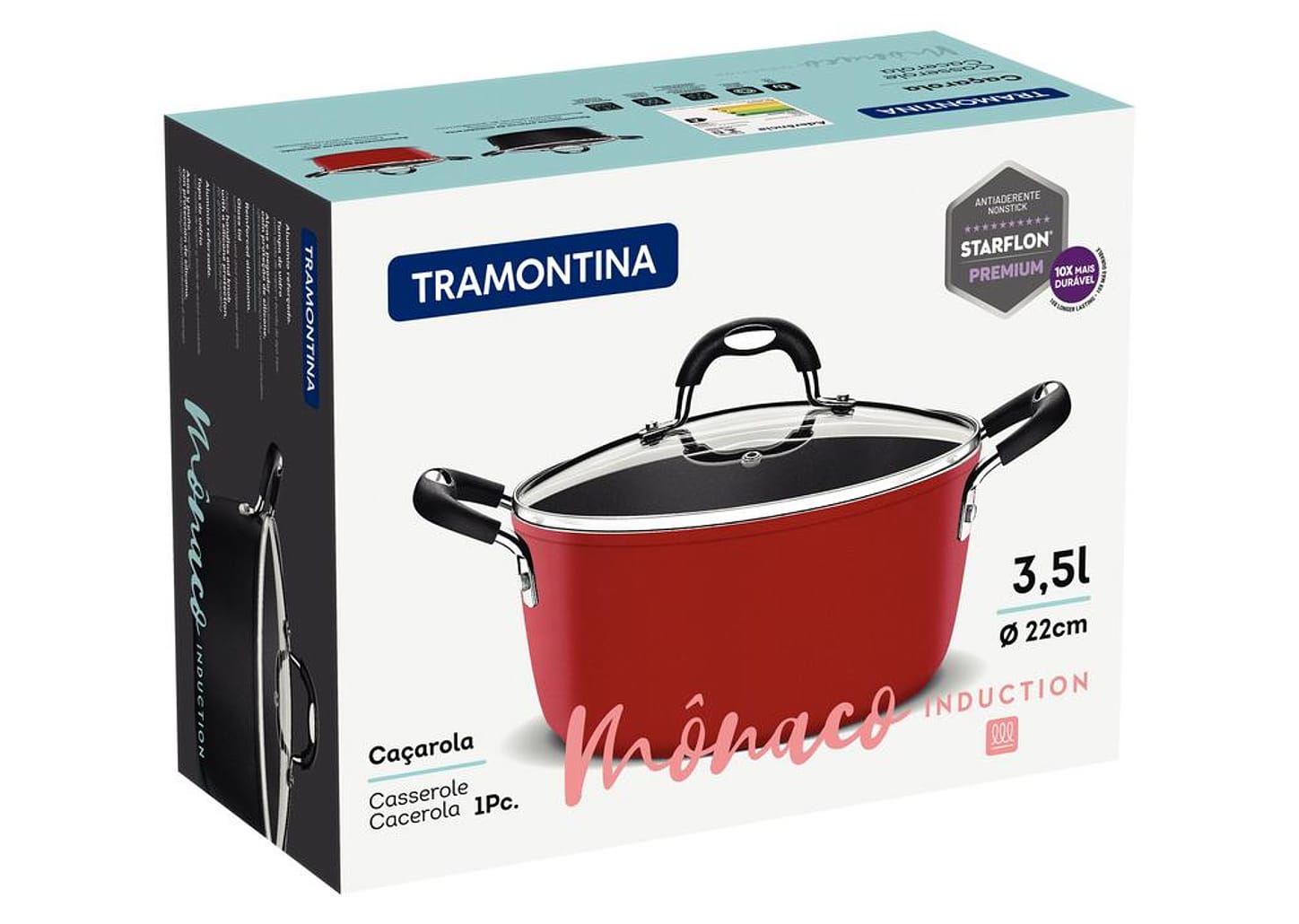 Caçarola Alumínio 22 cm Monaco Indução Vermelha Tramontina