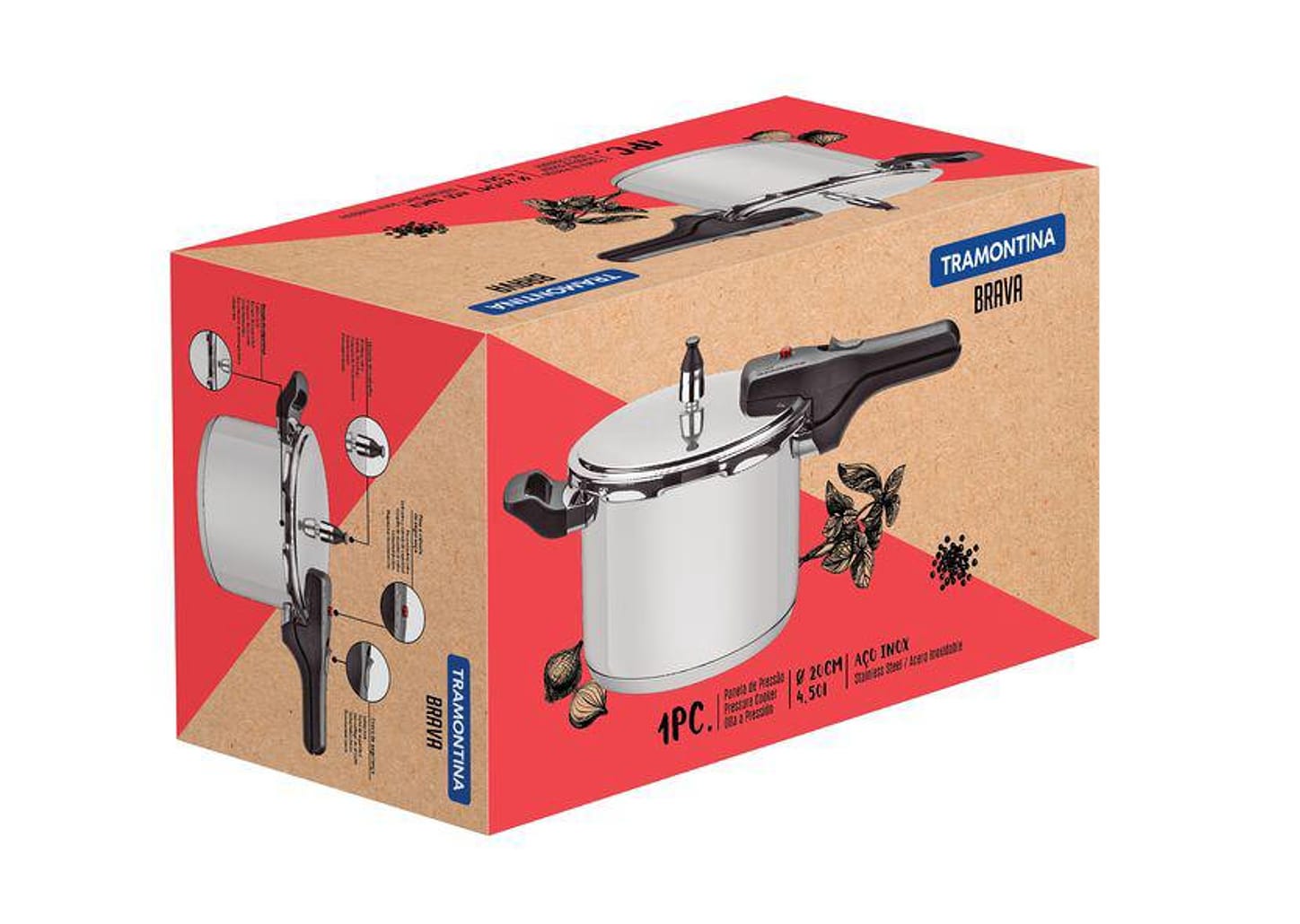 Panela de Pressão Aço Inox 4,5 litros Brava Tramontina
