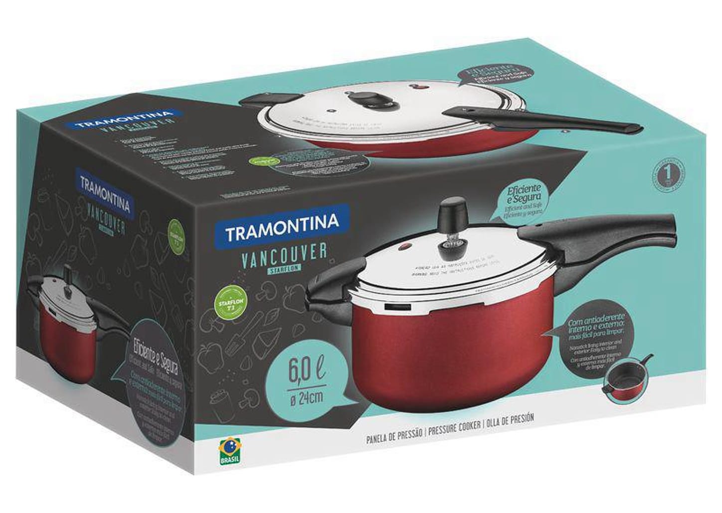 Panela de Pressão 6L 24 cm Vancouver Vermelha Tramontina