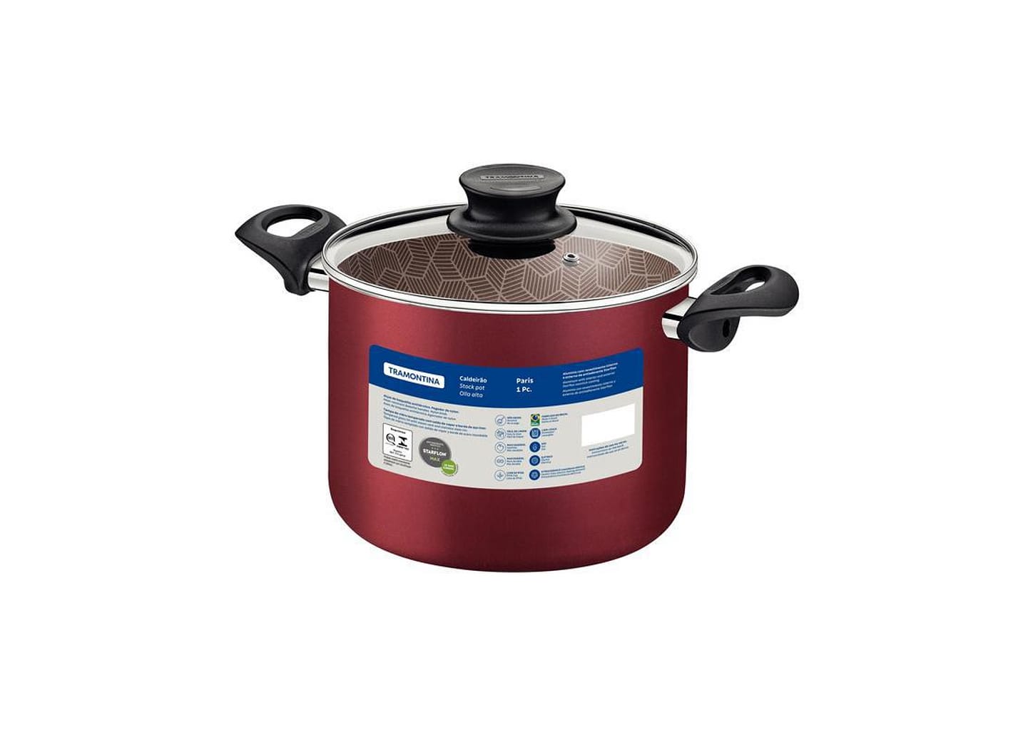 Caldeirão Paris Alum. Antiad. 20 cm 4,2L Vermelho Tramontina