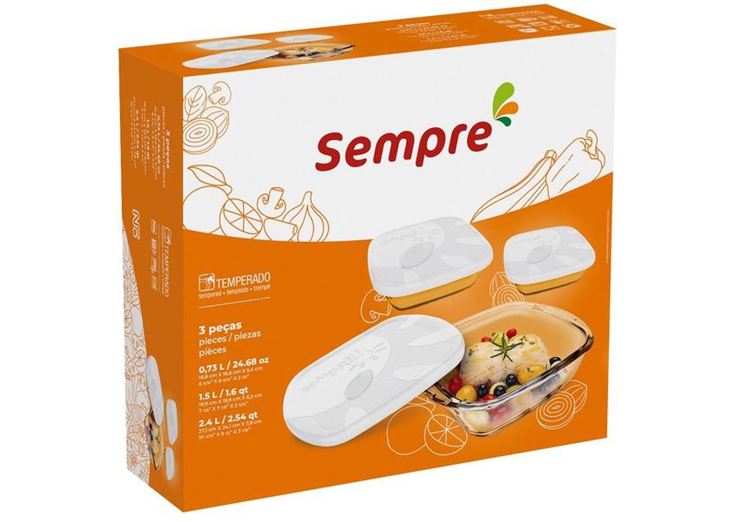 Conjunto de Assadeiras de Vidro Sempre 3 Peças Sortido