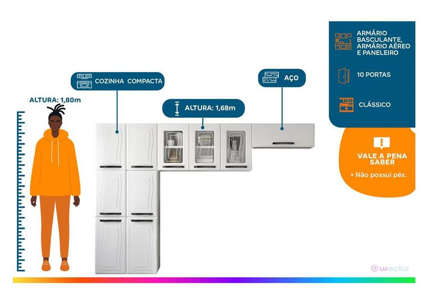 Cozinha Compacta Colormaq Barcelona 10 Portas - Aço