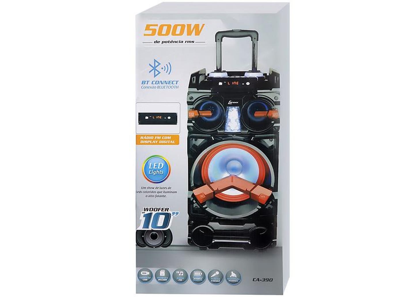 Caixa de Som Bluetooth Lenoxx CA 390 Portátil - Amplificada 500W USB