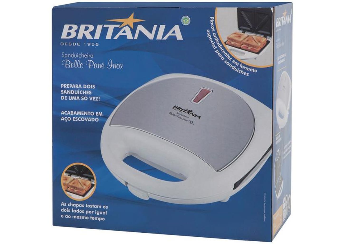 Sanduicheira Britânia Bello Pane Inox Branca 750W - Antiaderente