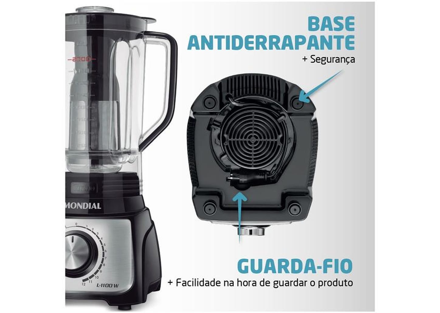 Liquidificador Mondial Turbo Inox L-1100 BI - Preto com Filtro 12 Velocidades 1100W