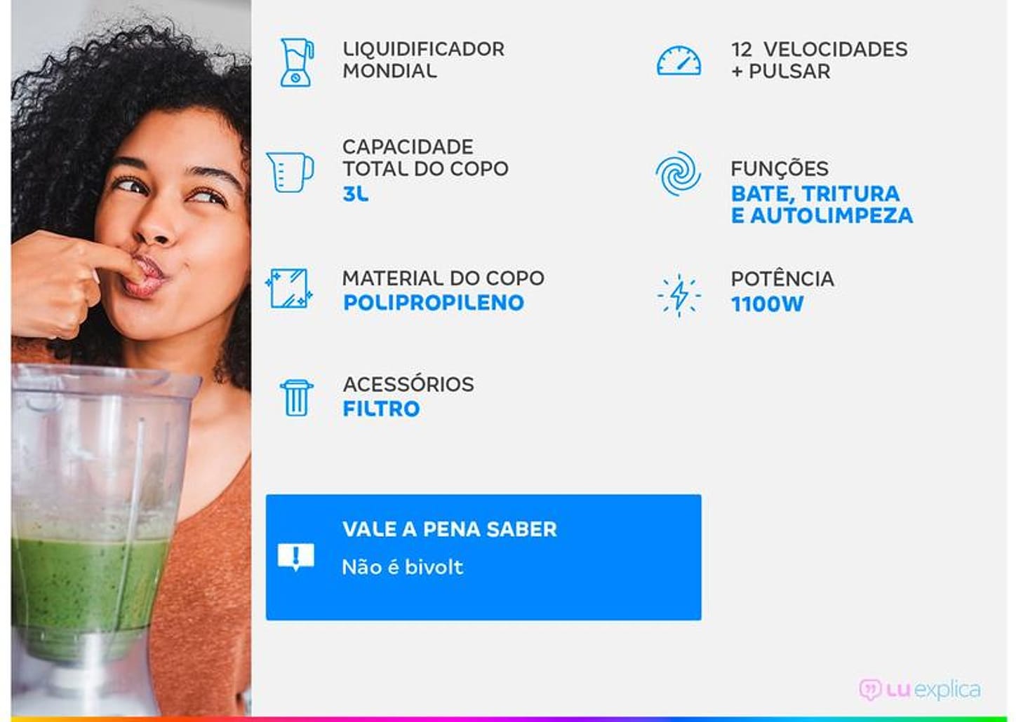 Liquidificador Mondial Turbo Inox L-1100 BI - Preto com Filtro 12 Velocidades 1100W