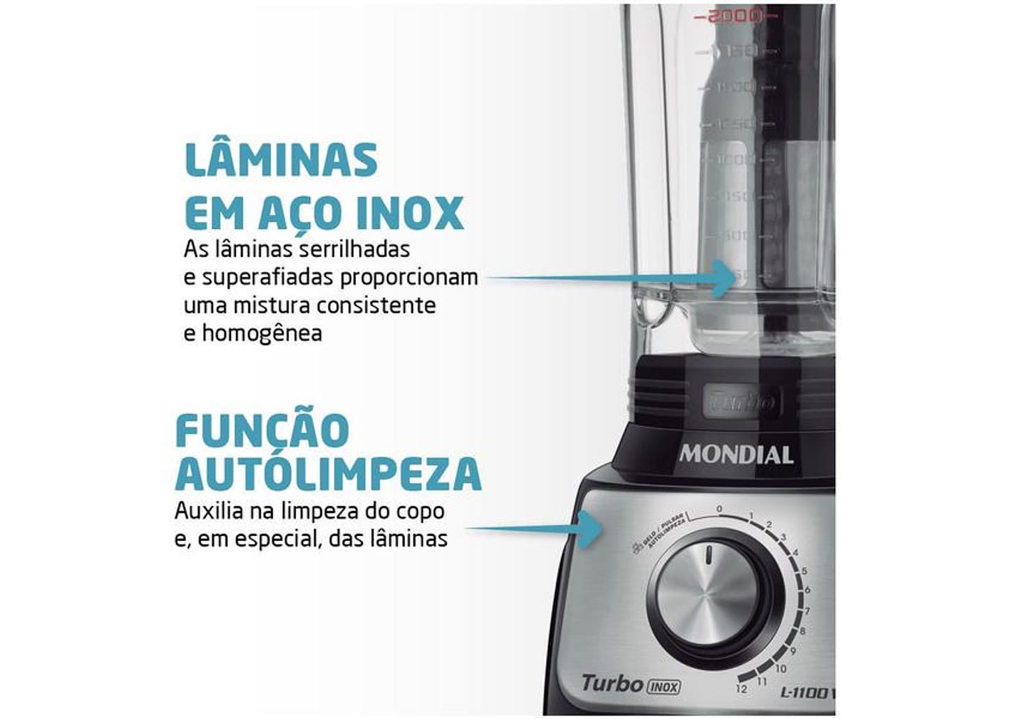 Liquidificador Mondial Turbo Inox L-1100 BI - Preto com Filtro 12 Velocidades 1100W