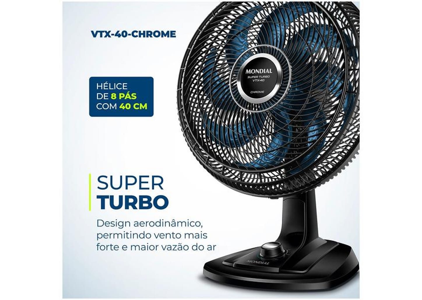 Ventilador de Mesa Mondial Super Turbo - VTX-40 Chrome 40cm 8 Pás 3 Velocidades