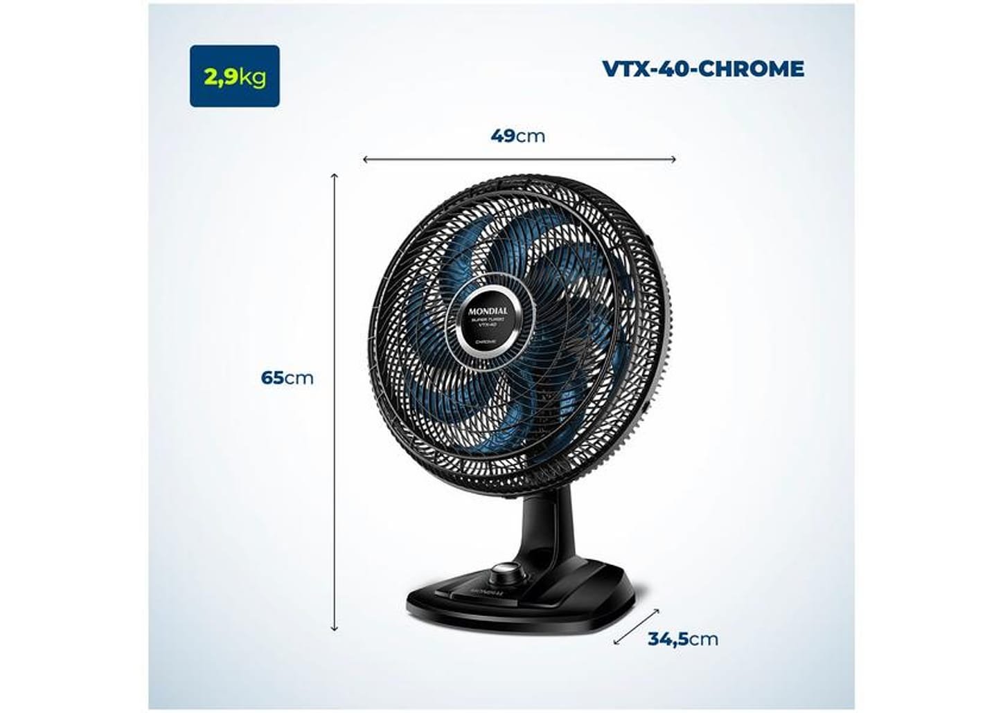 Ventilador de Mesa Mondial Super Turbo - VTX-40 Chrome 40cm 8 Pás 3 Velocidades