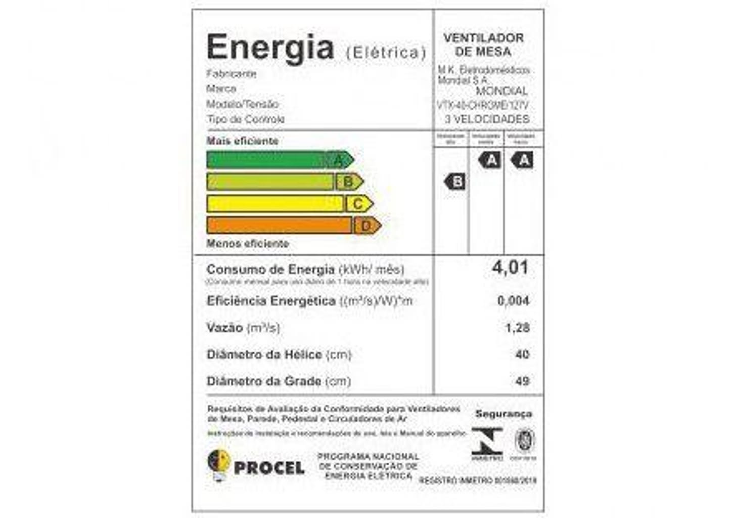 Ventilador de Mesa Mondial Super Turbo - VTX-40 Chrome 40cm 8 Pás 3 Velocidades