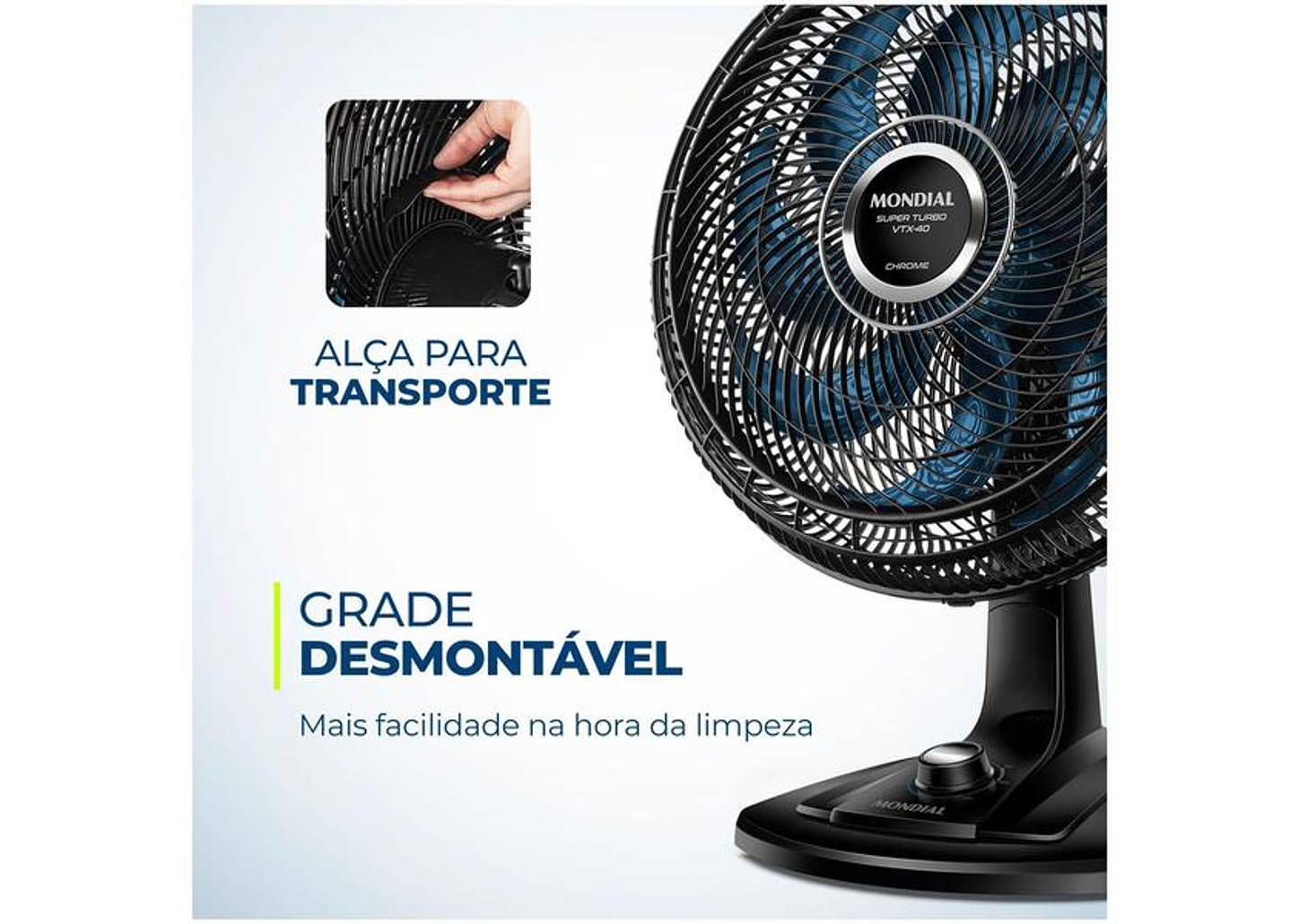 Ventilador de Mesa Mondial Super Turbo - VTX-40 Chrome 40cm 8 Pás 3 Velocidades