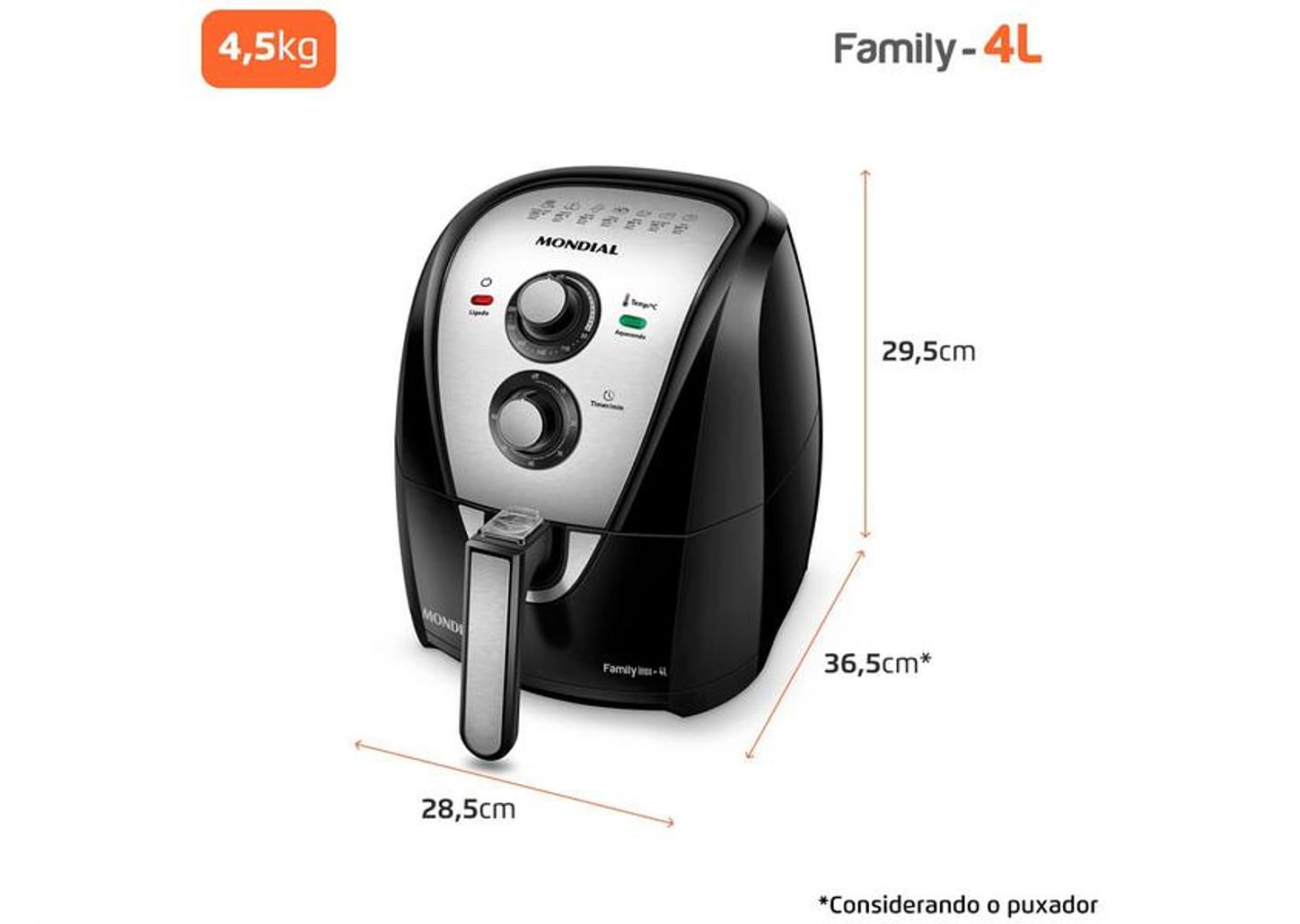 Fritadeira Elétrica sem Óleo/Air Fryer Mondial - Family AFN-40-BI Preto 4L com Timer