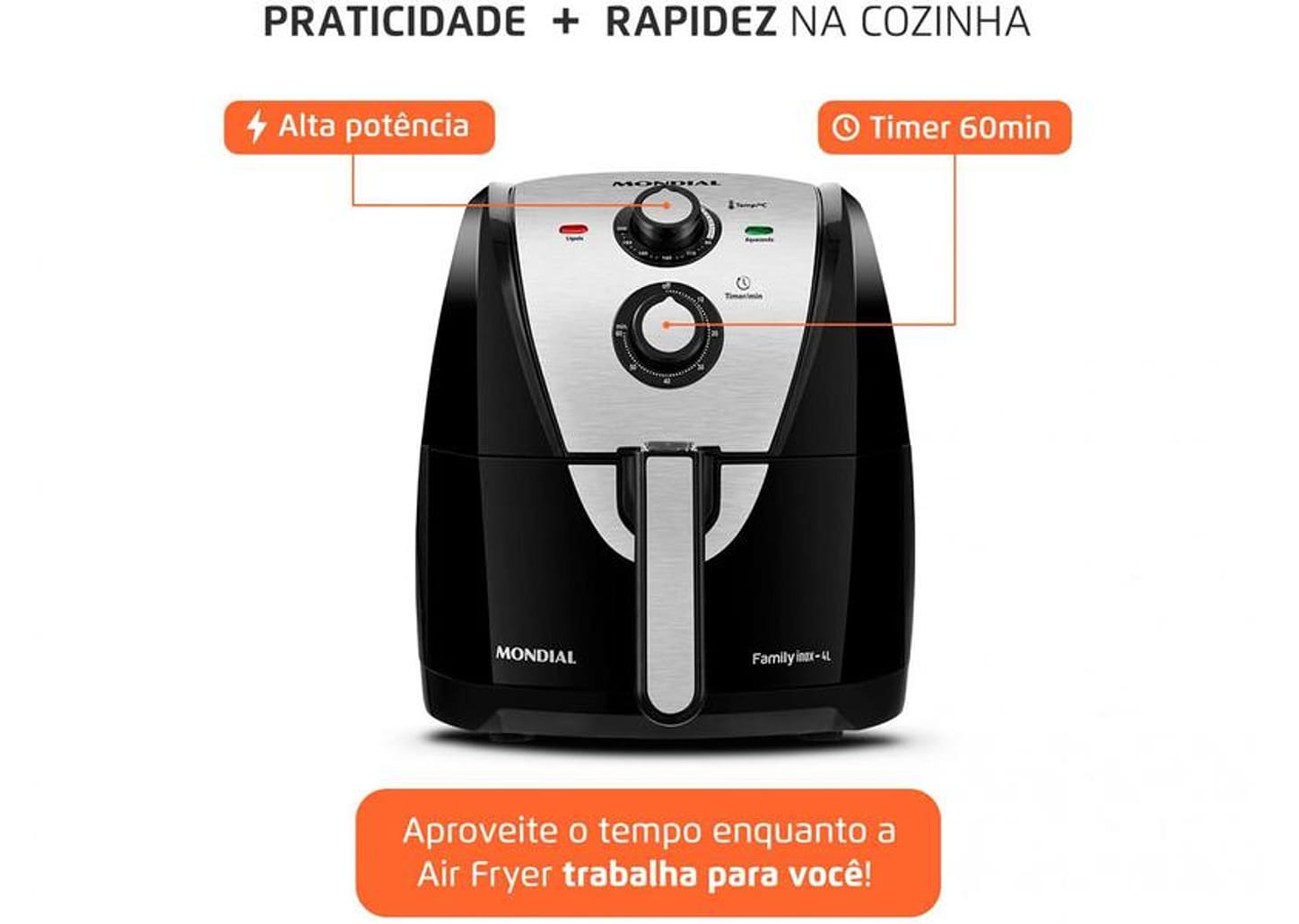 Fritadeira Elétrica sem Óleo/Air Fryer Mondial - Family AFN-40-BI Preto 4L com Timer