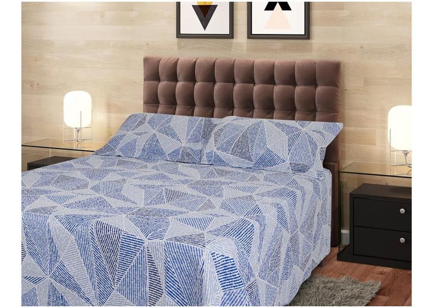 Colcha Queen Bett Design Microfibra Geo Azul 3 Peças