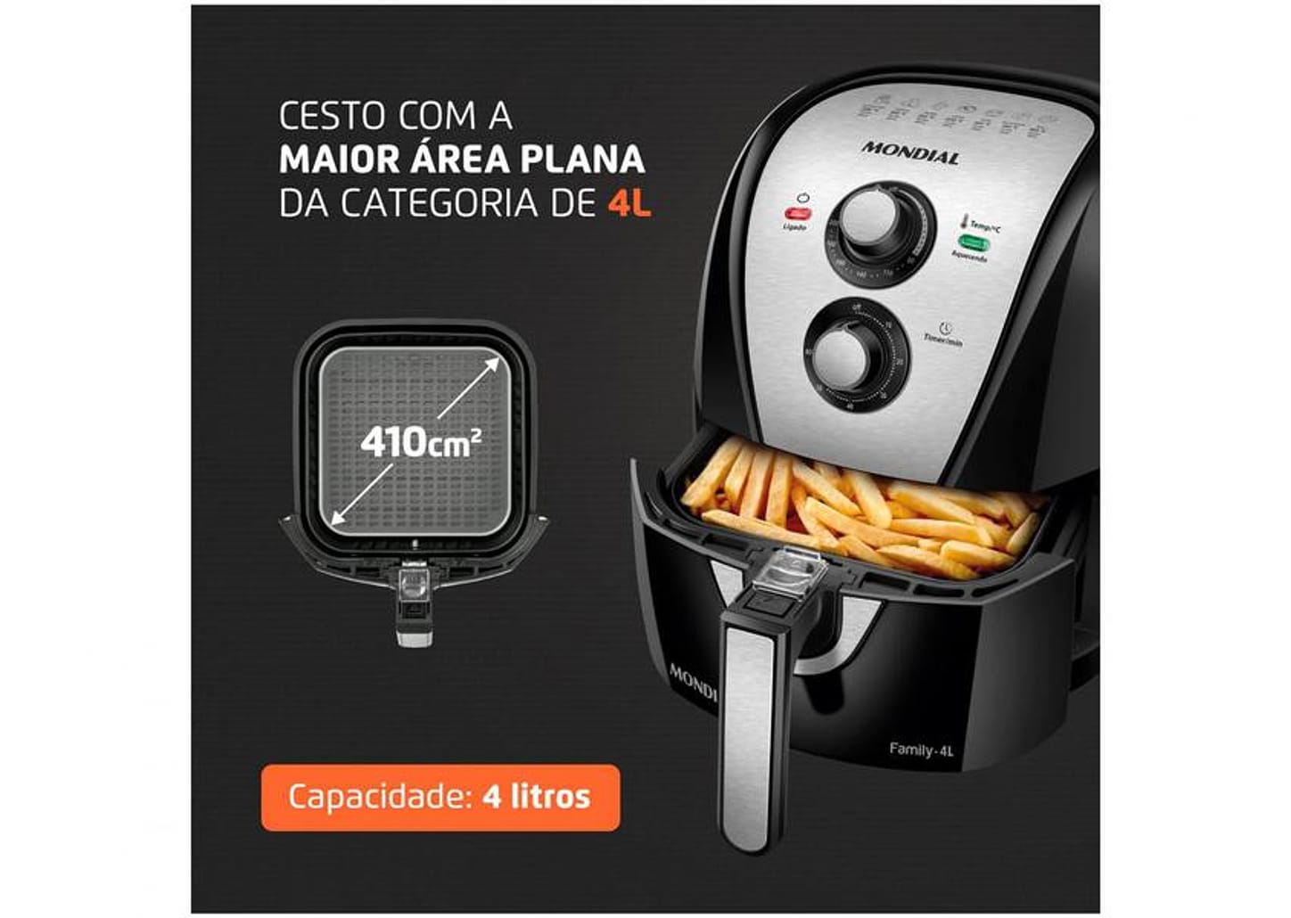 Fritadeira Elétrica sem Óleo/Air Fryer Mondial - Family AFN-40-BI Preto 4L com Timer