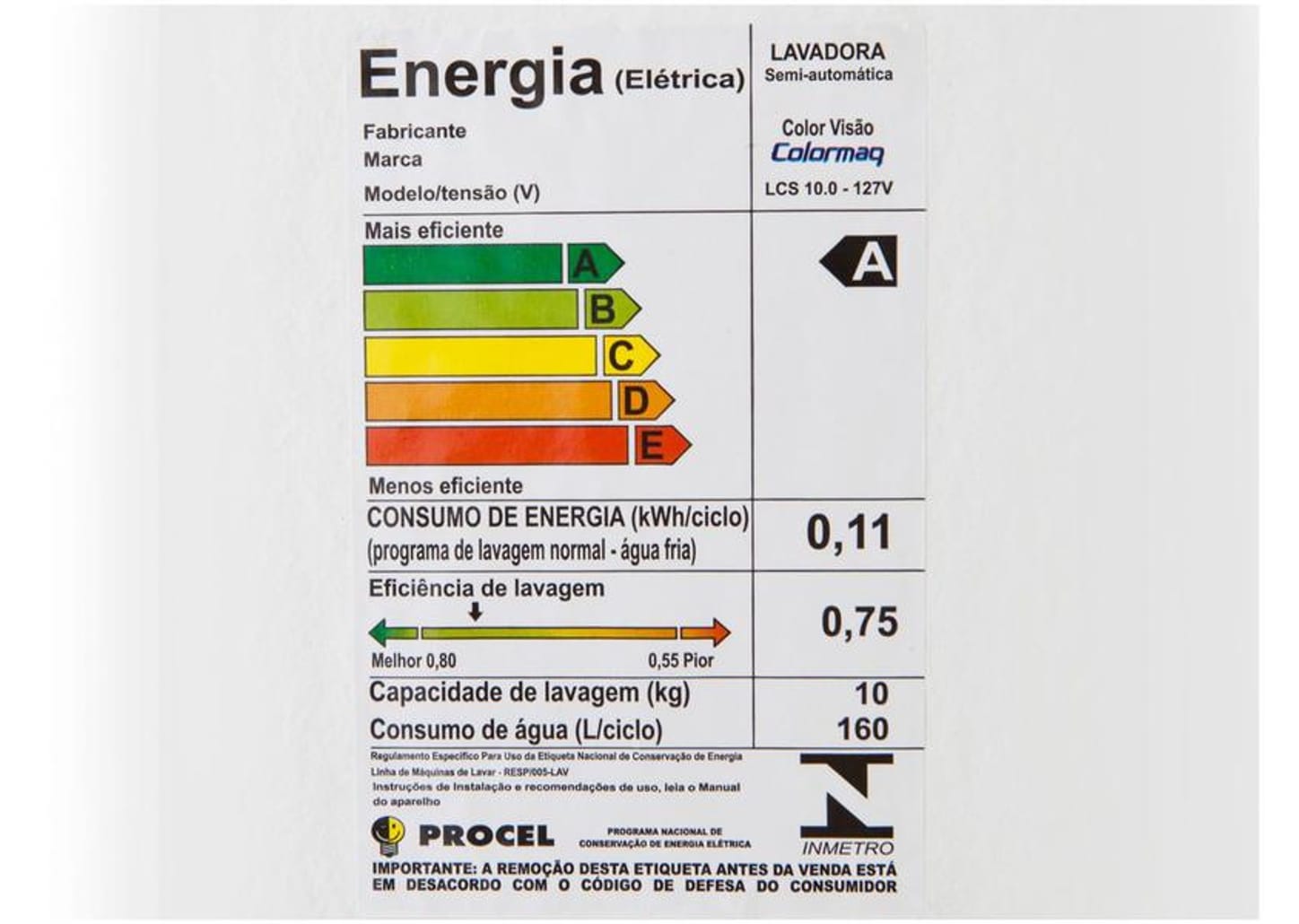 Tanquinho Colormaq 10kg - LCS