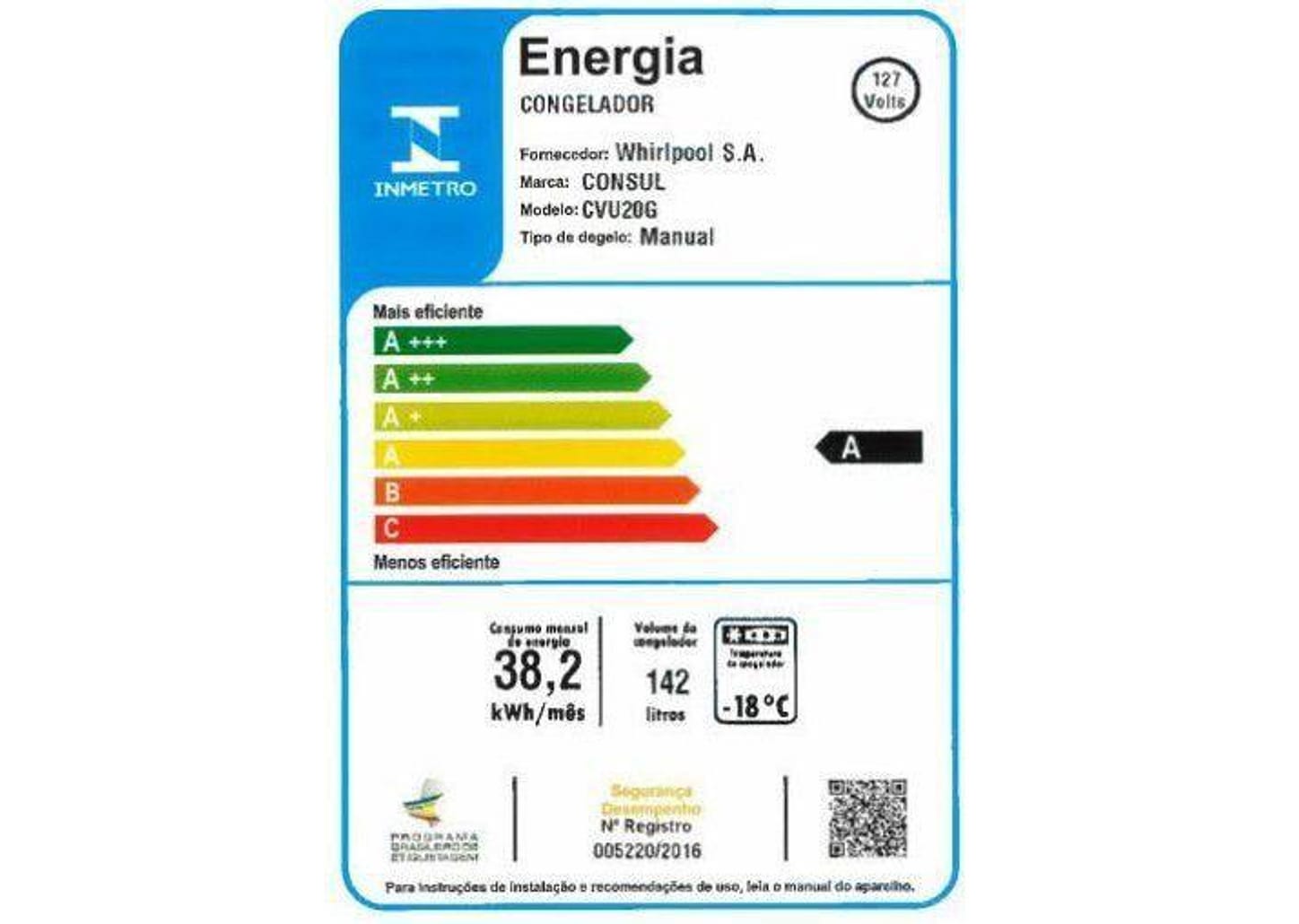 Freezer Vertical Consul 1 Porta 142L CVU20GB