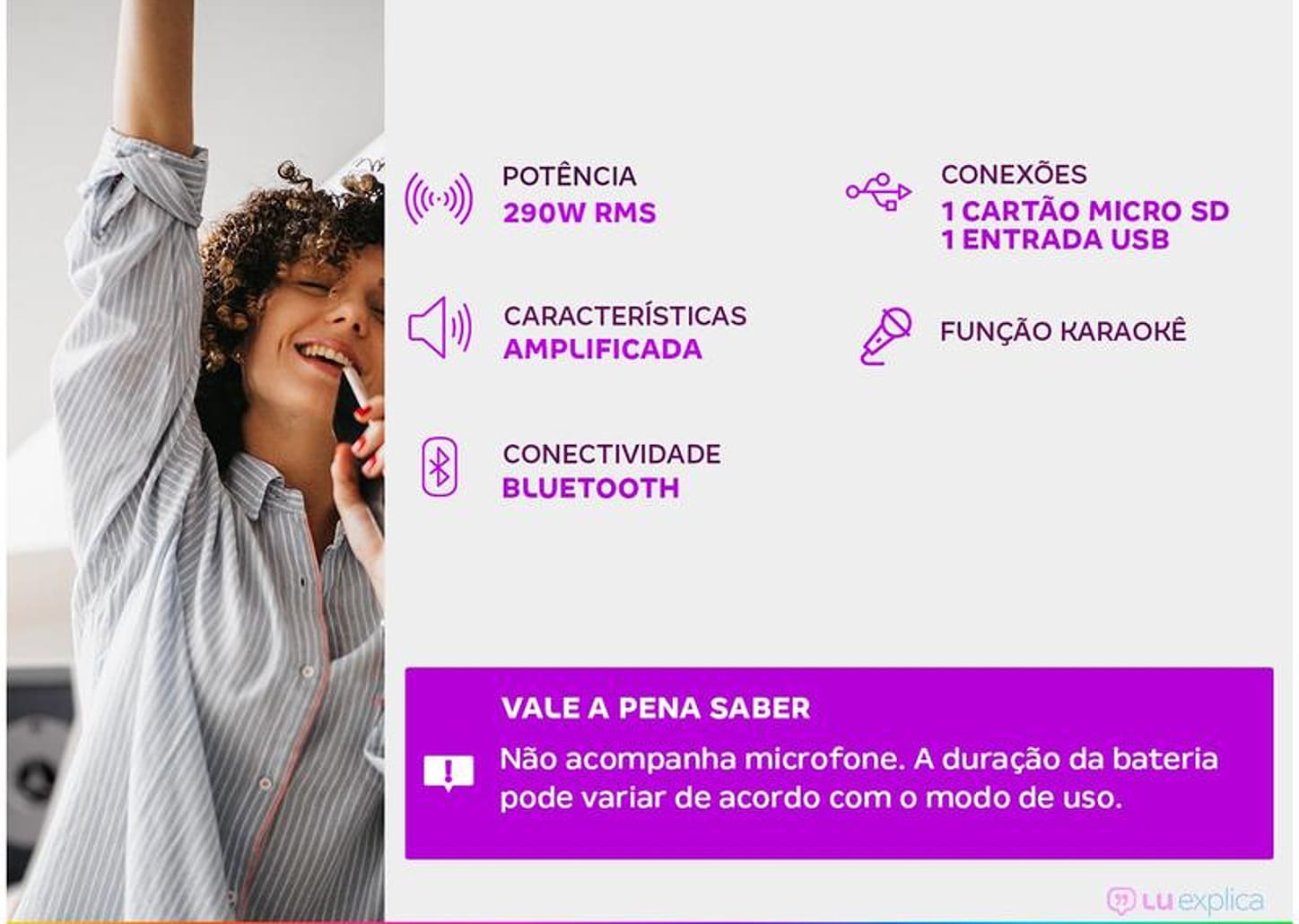 Caixa de Som Bluetooth Lenoxx CA 340 - Amplificada 290W USB