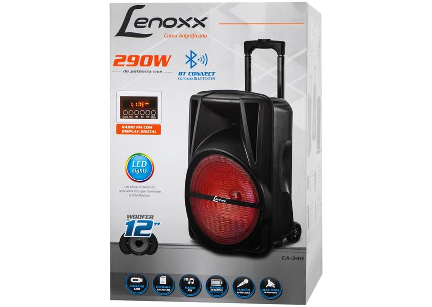 Caixa de Som Bluetooth Lenoxx CA 340 - Amplificada 290W USB