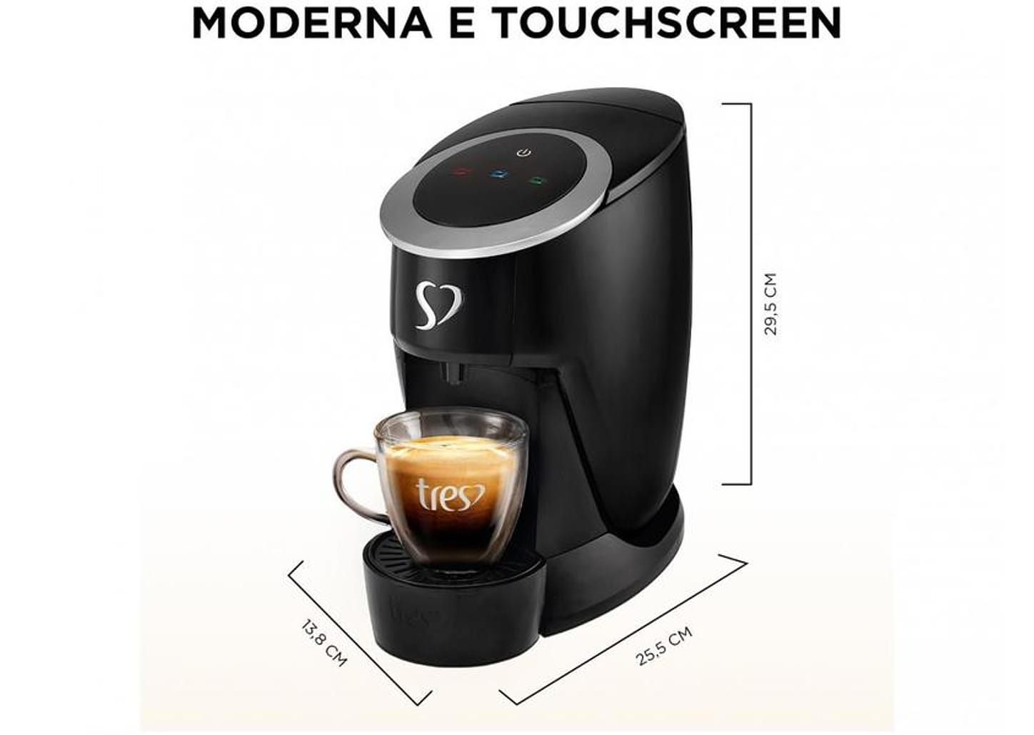 Cafeteira Espresso TRES 3 Corações Touch Preta