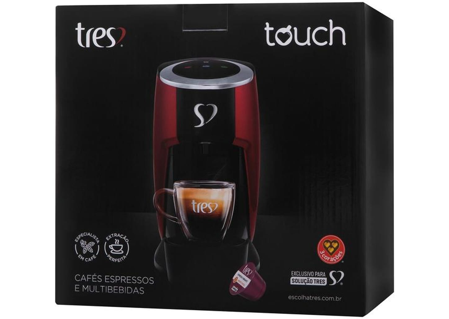 Cafeteira Espresso TRES 3 Corações Touch Preta