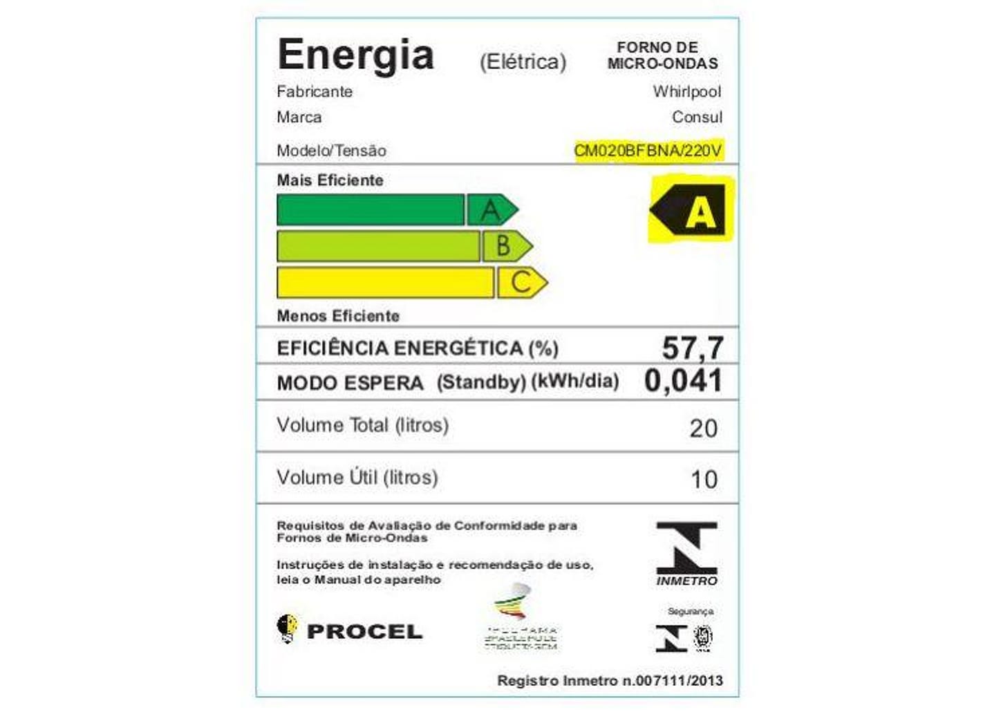Micro-Ondas Consul 20L Inox com Função Descongelar - Espelhado CM020BF