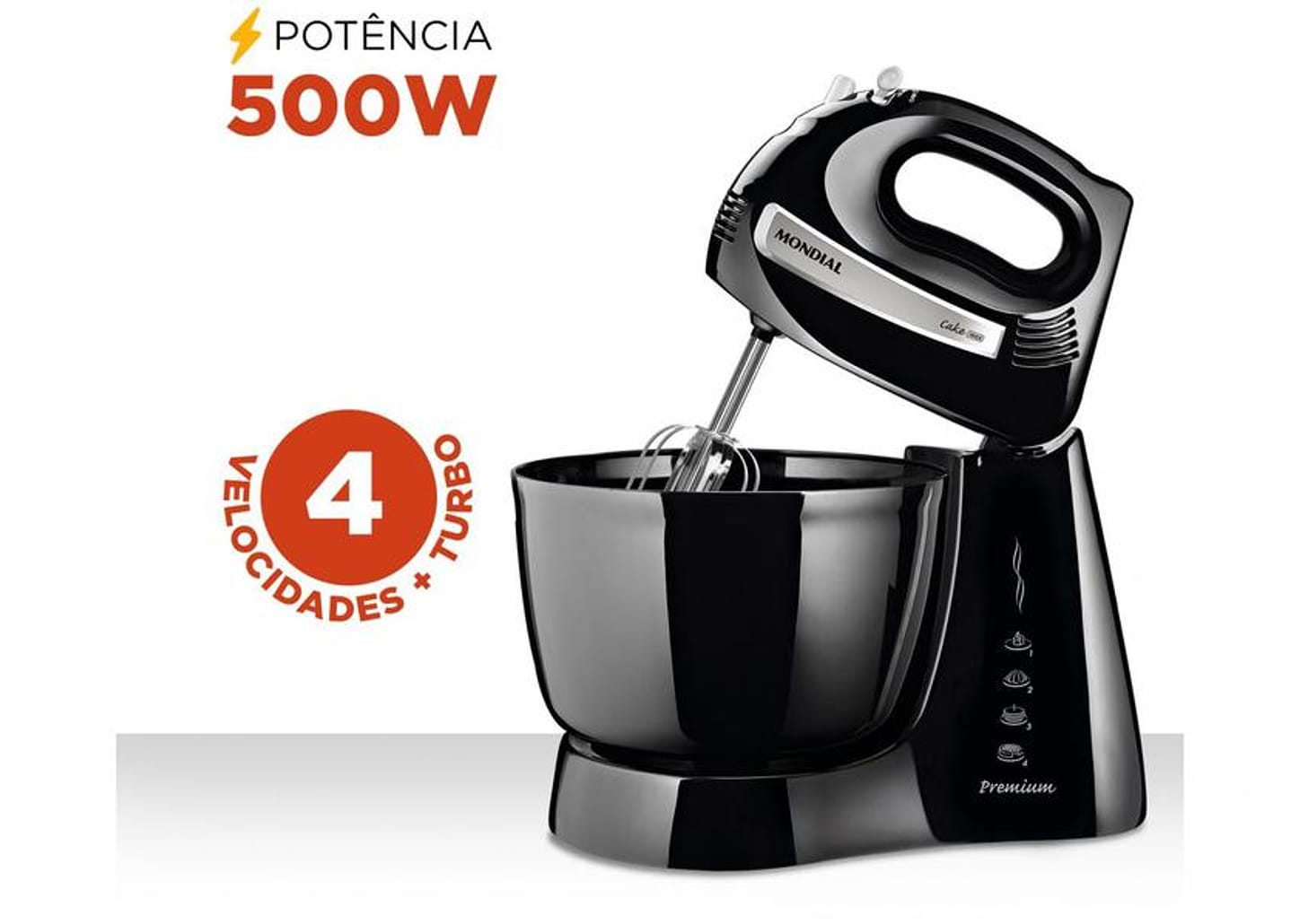 Batedeira Mondial Preta 500W Premium - Due Cake Inox B-50-B 4 Velocidades