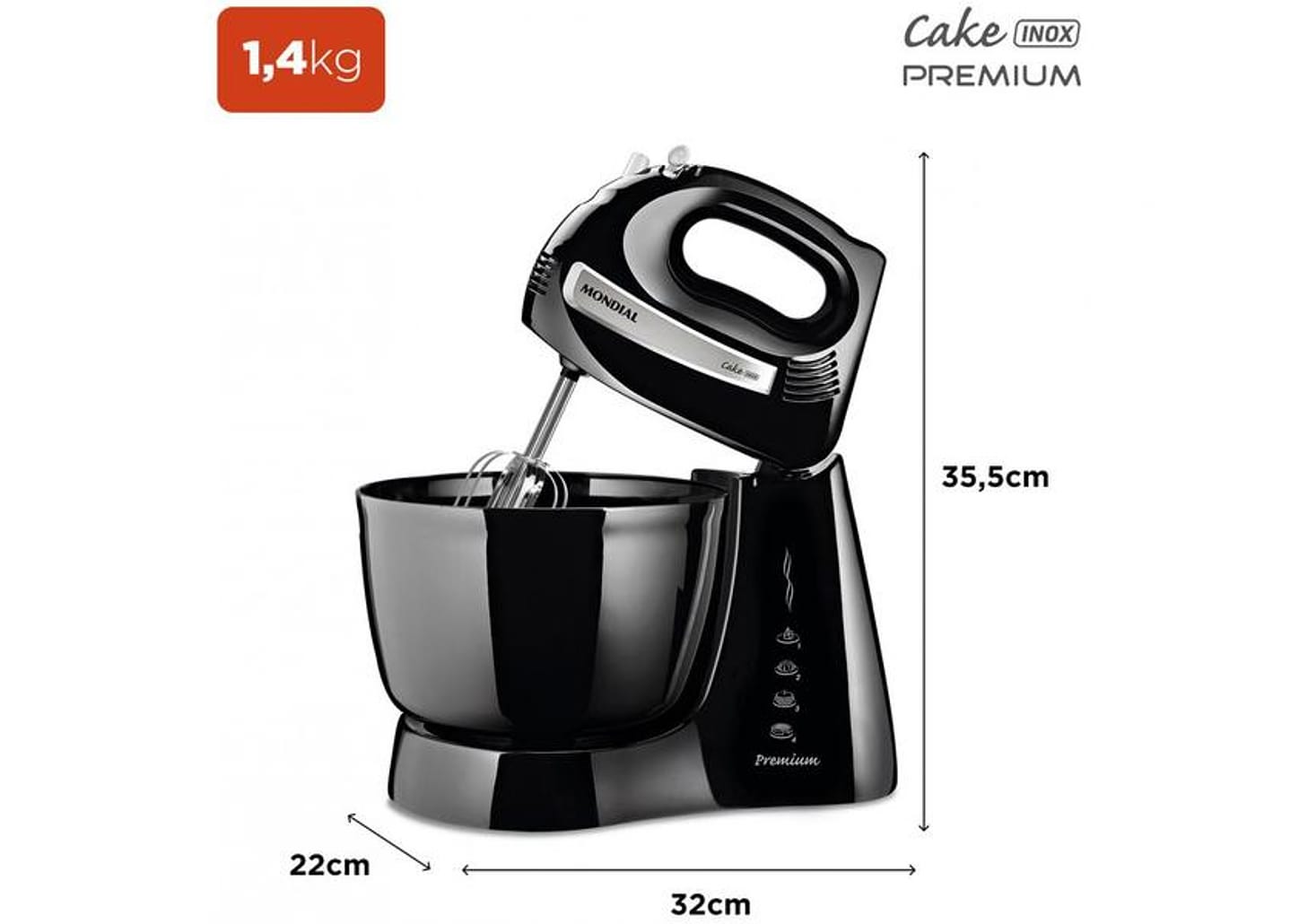 Batedeira Mondial Preta 500W Premium - Due Cake Inox B-50-B 4 Velocidades