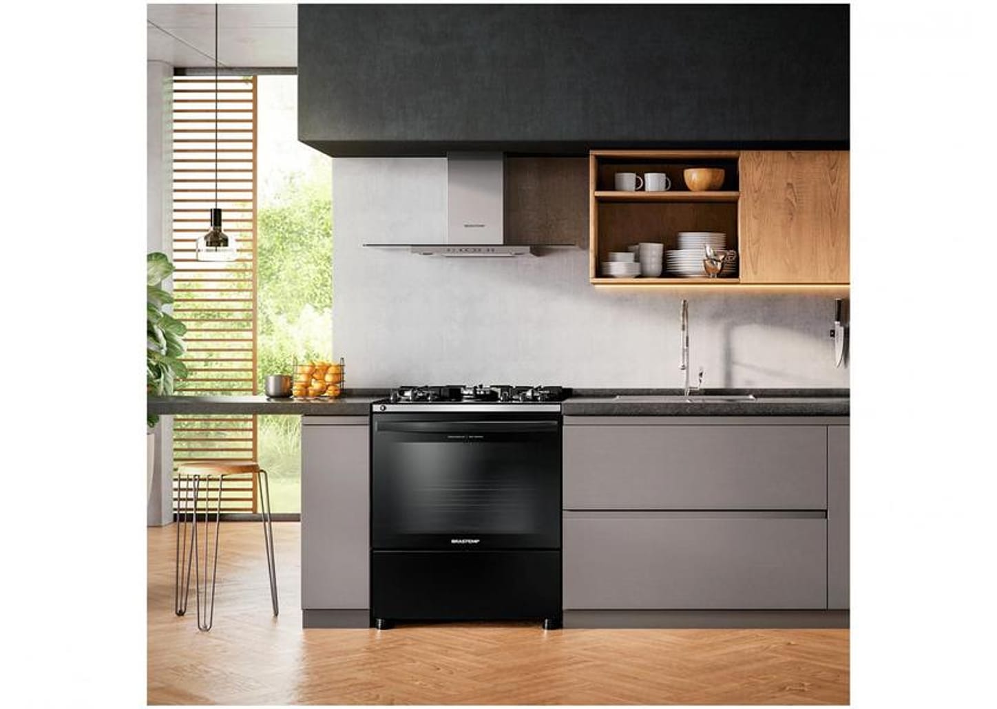 Fogão Brastemp 5 Bocas Preto com Turbo Chama - Mesa de Vidro BFS5VCE