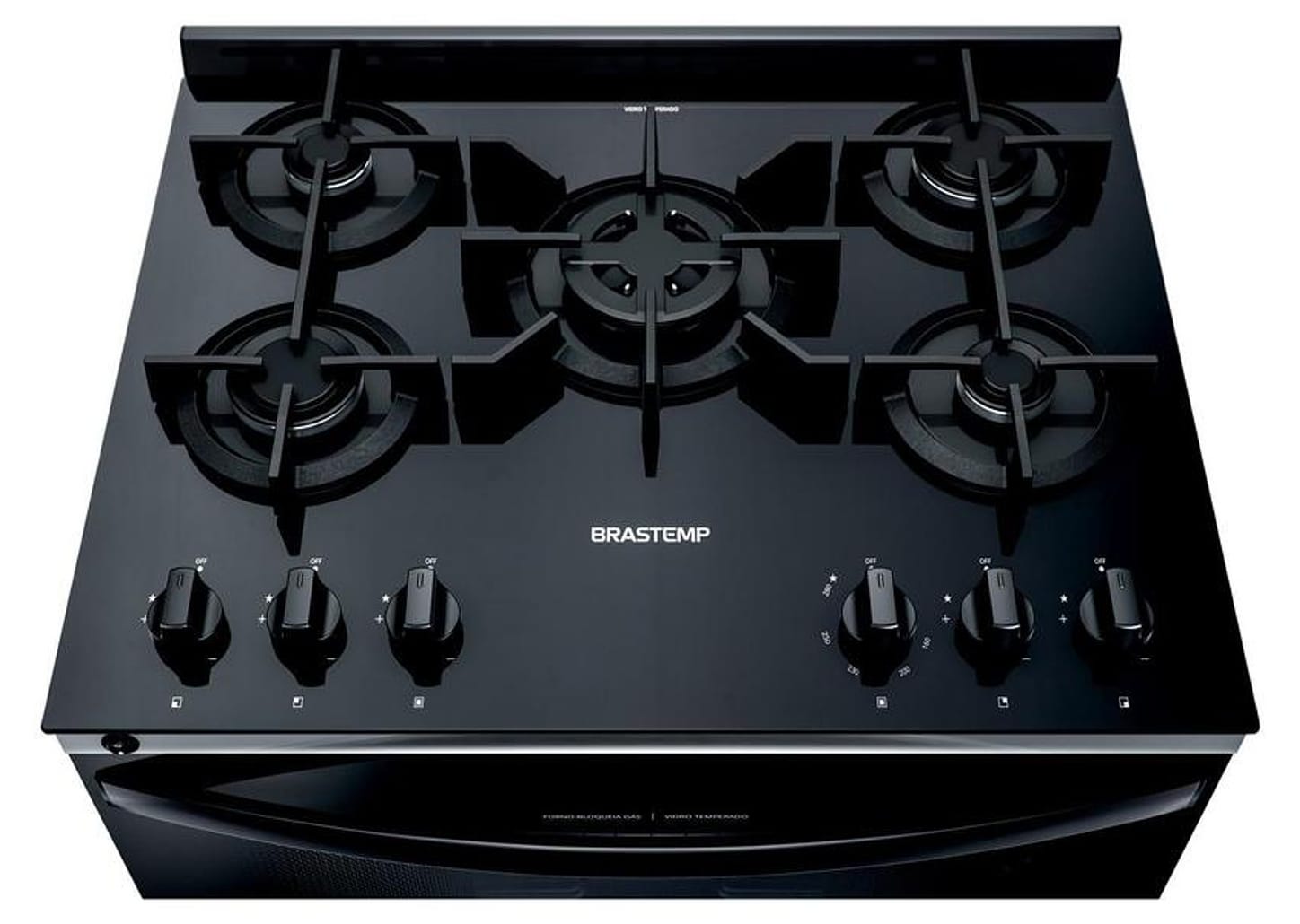 Fogão Brastemp 5 Bocas Preto com Turbo Chama - Mesa de Vidro BFS5VCE