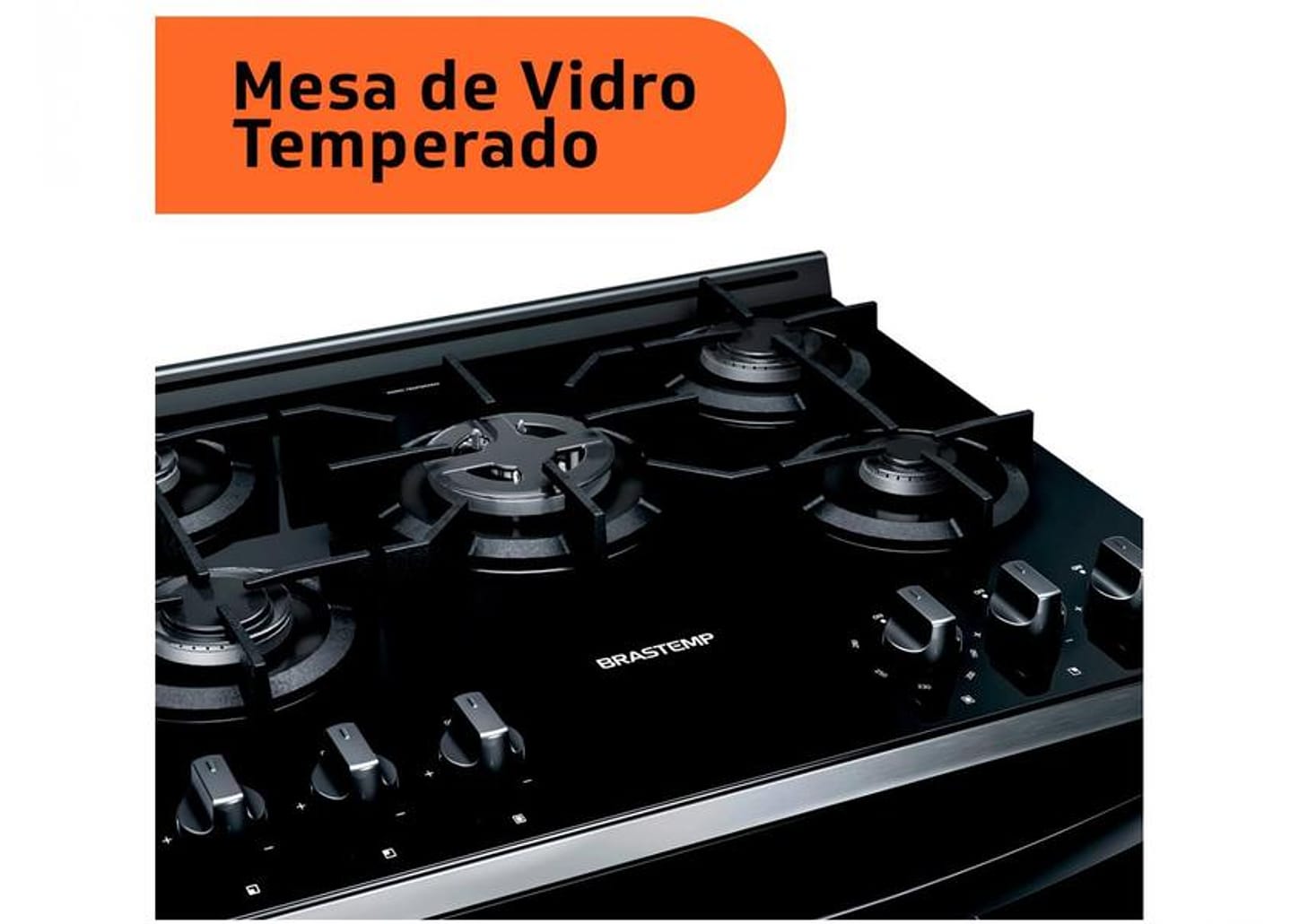 Fogão Brastemp 5 Bocas Preto com Turbo Chama - Mesa de Vidro BFS5VCE