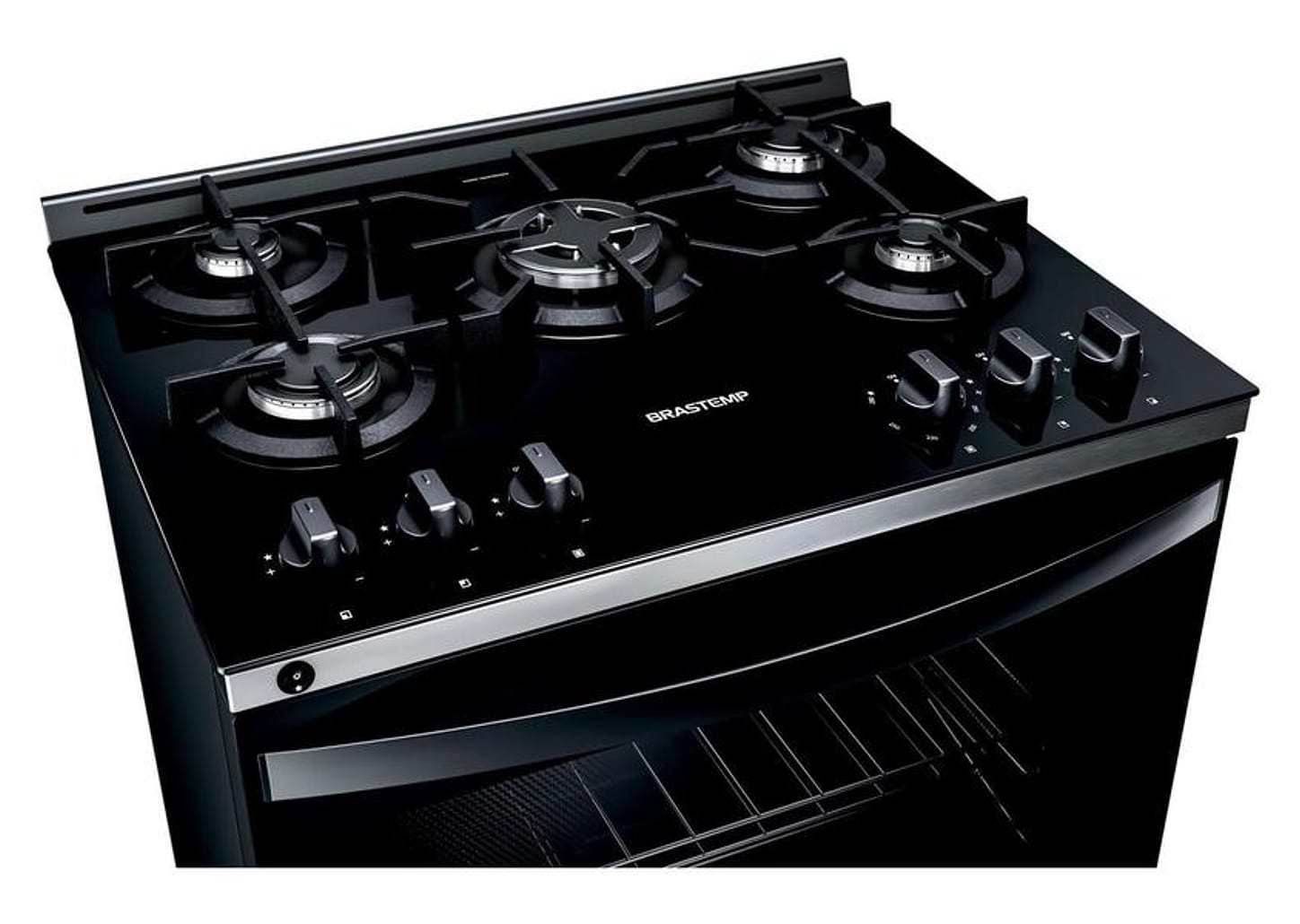 Fogão Brastemp 5 Bocas Preto com Turbo Chama - Mesa de Vidro BFS5VCE