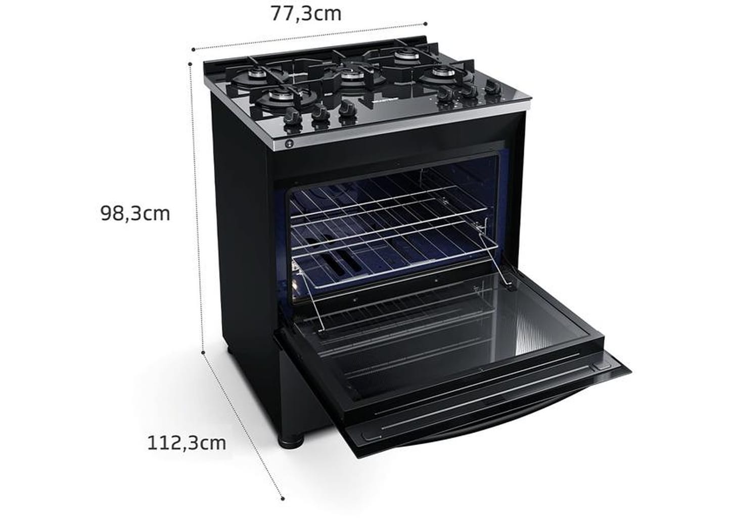 Fogão Brastemp 5 Bocas Preto com Turbo Chama - Mesa de Vidro BFS5VCE