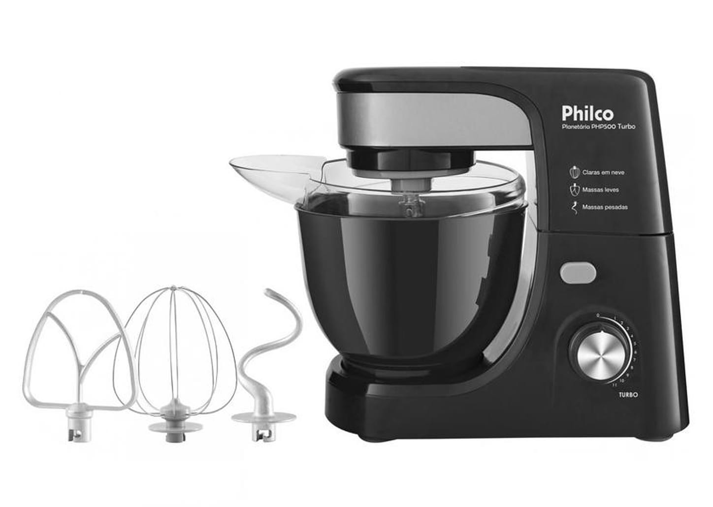 Batedeira Planetária Philco Preto 500W - Turbo PHP500P 11 Velocidades
