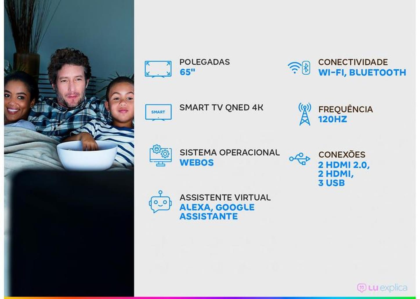 Smart TV 65” 4K UHD QNED Mini-LED LG 65QNED90SPA IPS 120hz Wi-Fi Bluetooth