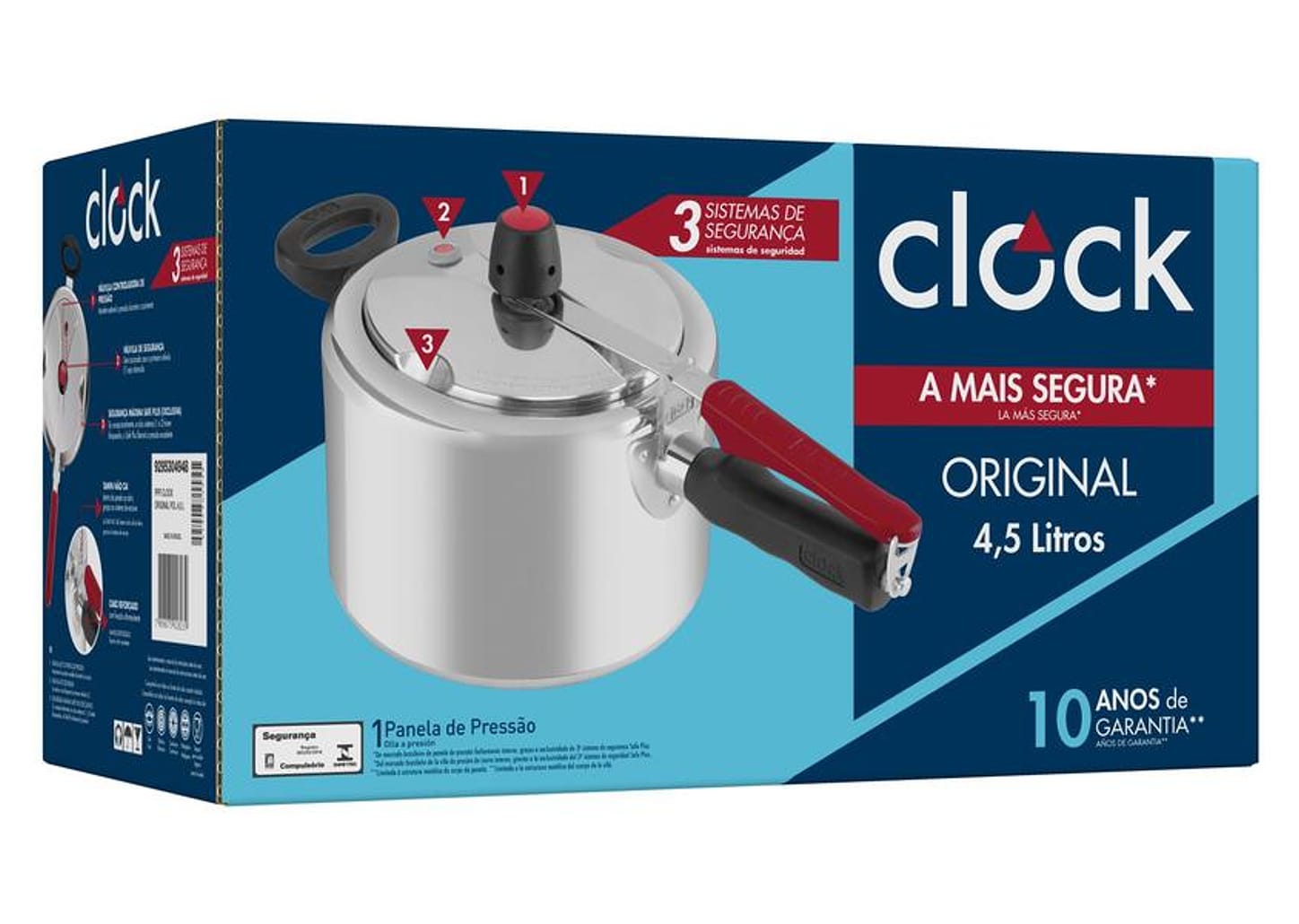 Panela de Pressão Clock Original Polida 4,5L com Fechamento Interno
