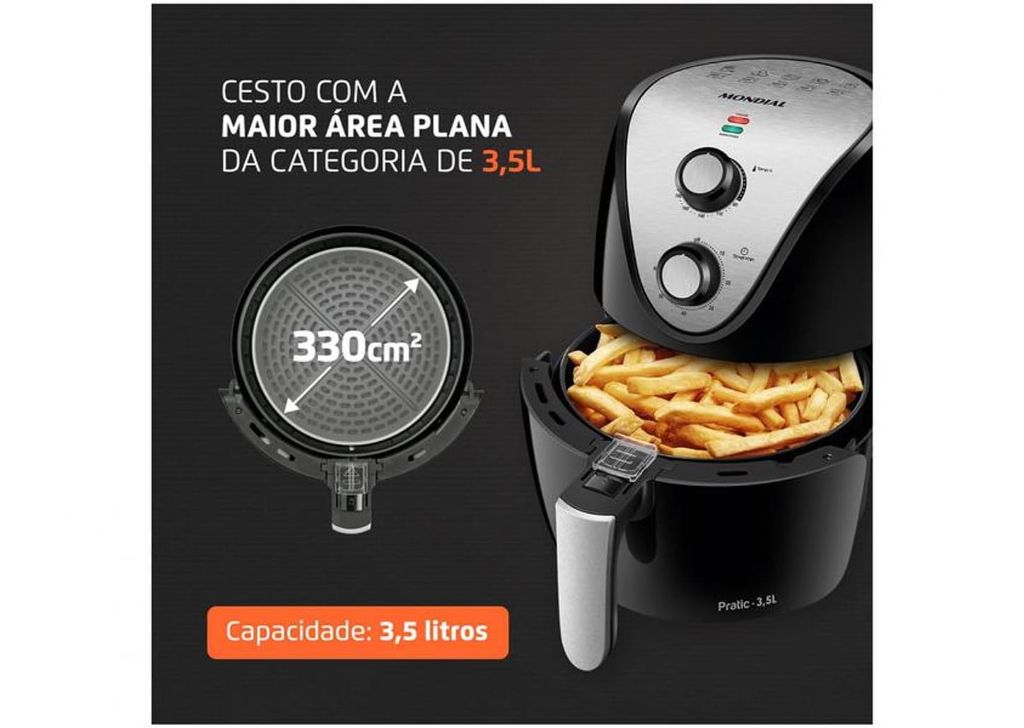 Fritadeira Elétrica sem Óleo/Air Fryer Mondial - Family-IV AF-30I Preta 3,5L com Timer