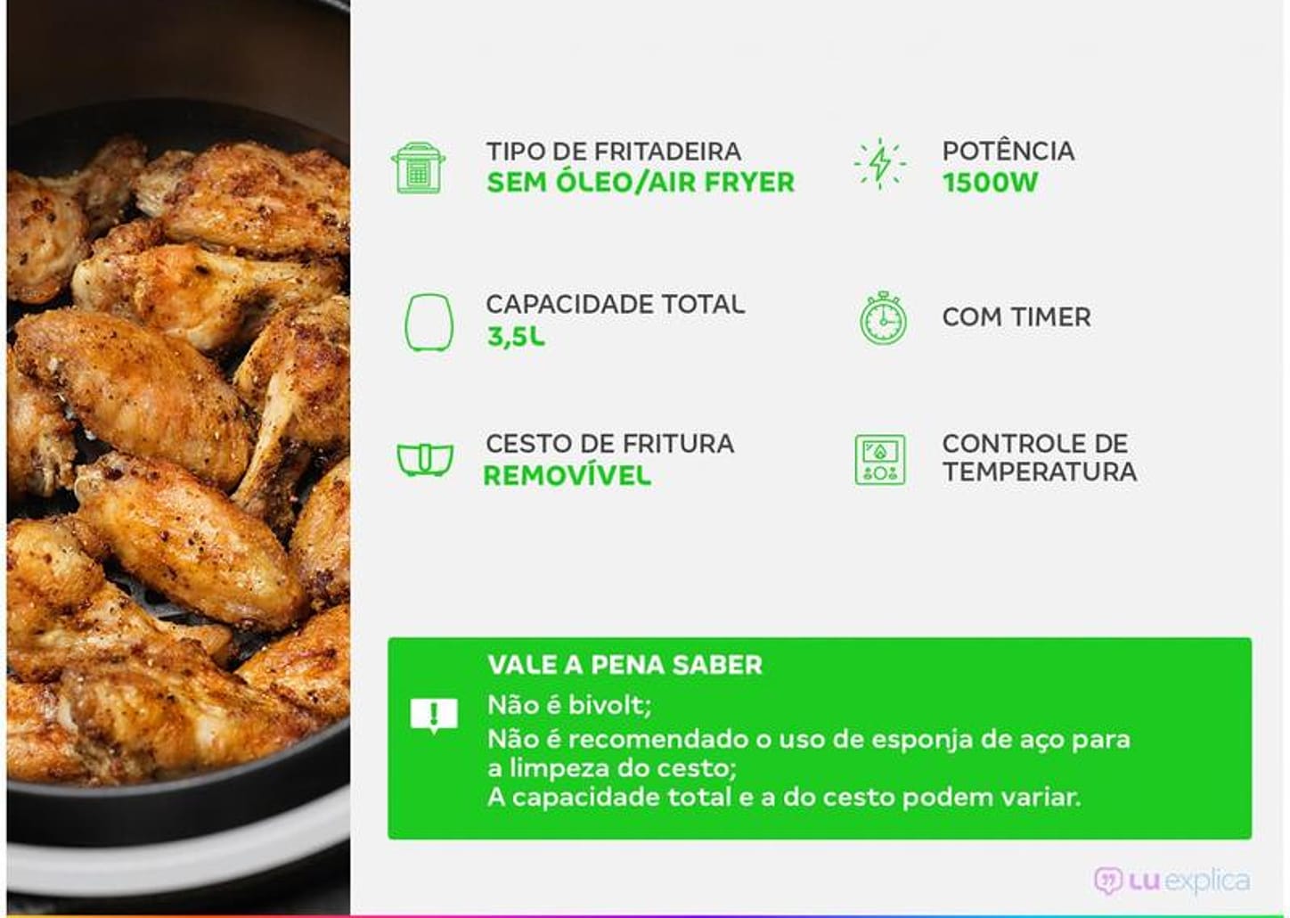 Fritadeira Elétrica sem Óleo/Air Fryer Mondial - Family-IV AF-30I Preta 3,5L com Timer