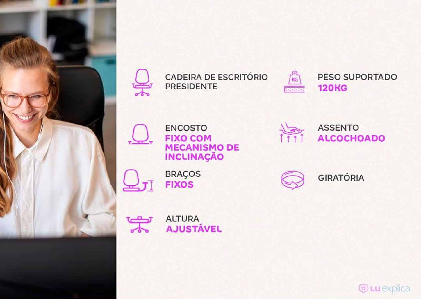 Cadeira de Escritório Presidente Giratória Preta PRE-004