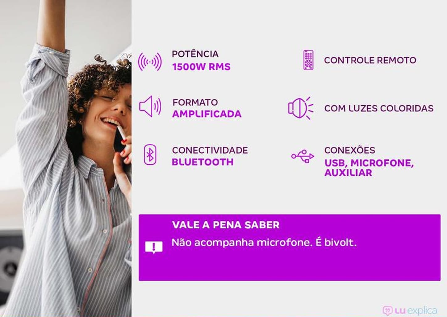 Caixa de Som Gradiente Extreme Colors Full Led - GCL106 Bluetooth Amplificada 1500W