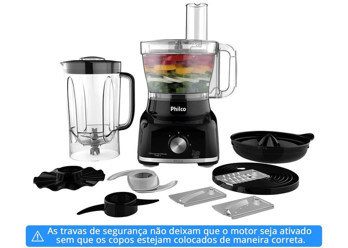 Multiprocessador de Alimentos Philco Preto - PMP1600P 3 em 1 1400W