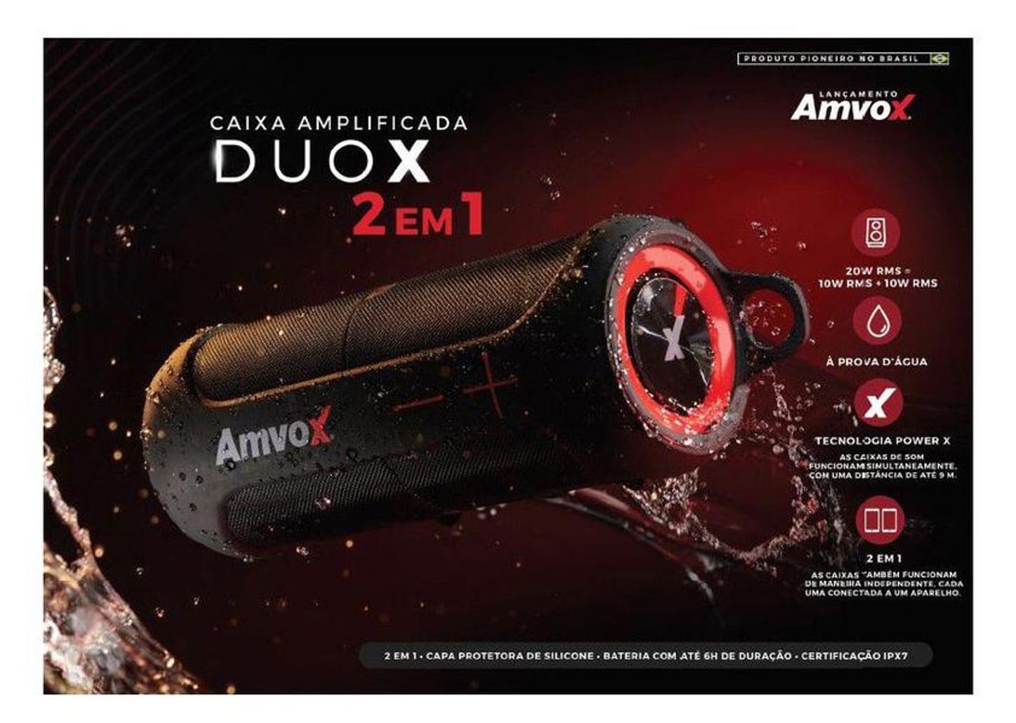 Caixa de Som Bluetooth Amvox Duo X Portátil - Amplificada 20W
